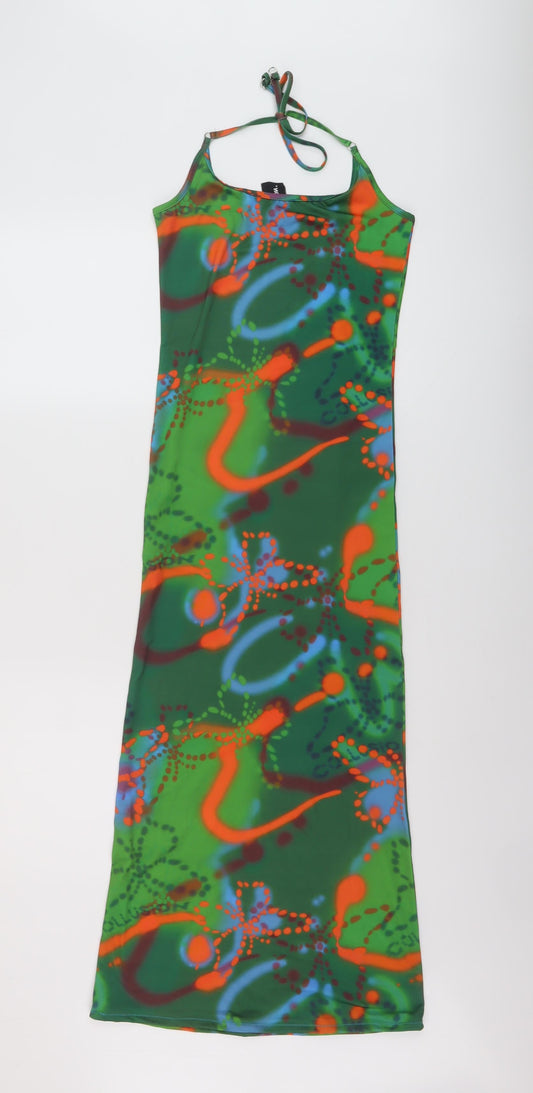 COLLUSION Womens Green Geometric Polyester Bodycon Size 6 Round Neck Pullover