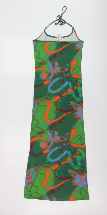 COLLUSION Womens Green Geometric Polyester Bodycon Size 6 Round Neck Pullover