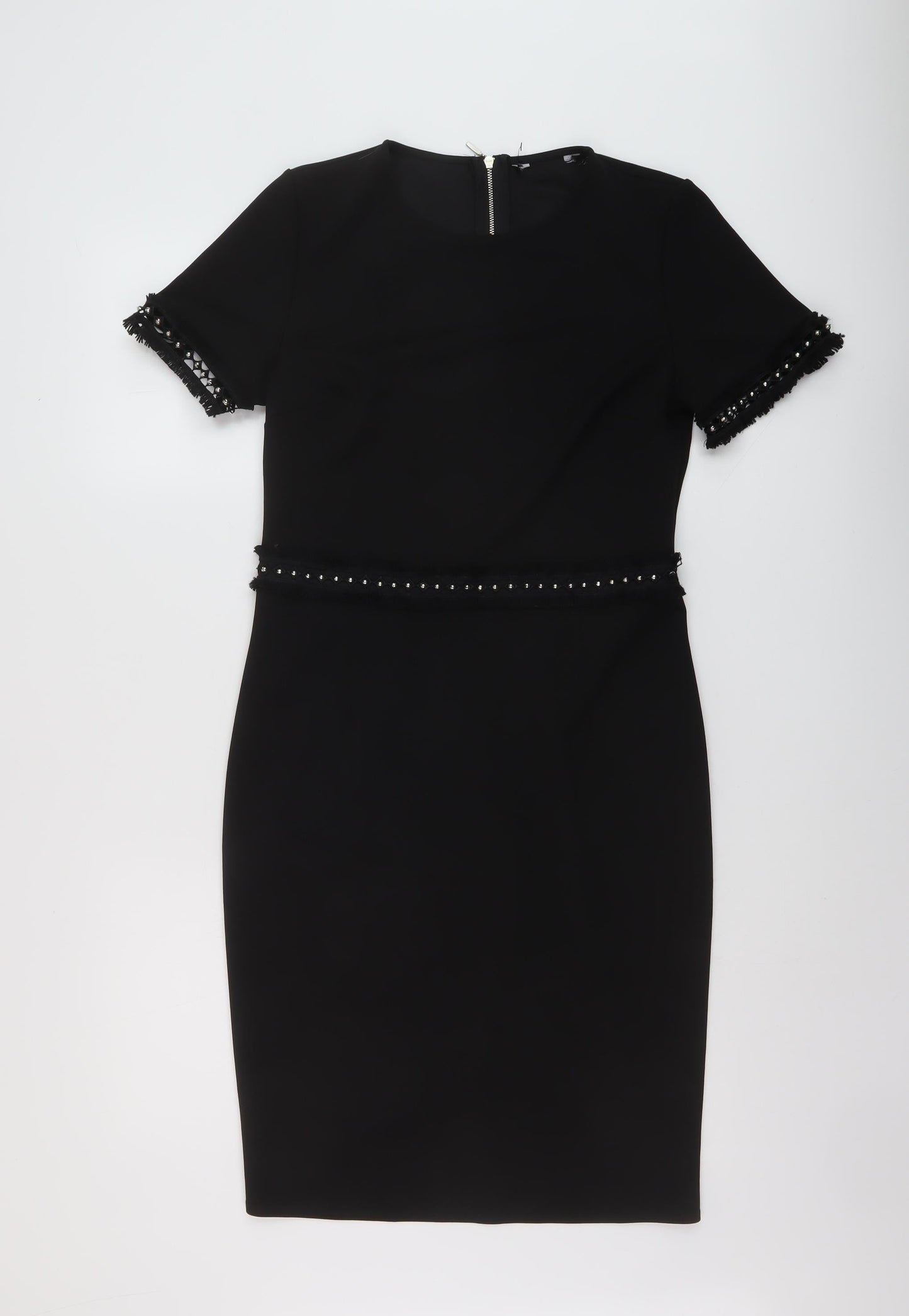 Dorothy Perkins Womens Black Polyester Sheath Size 12 Round Neck Zip