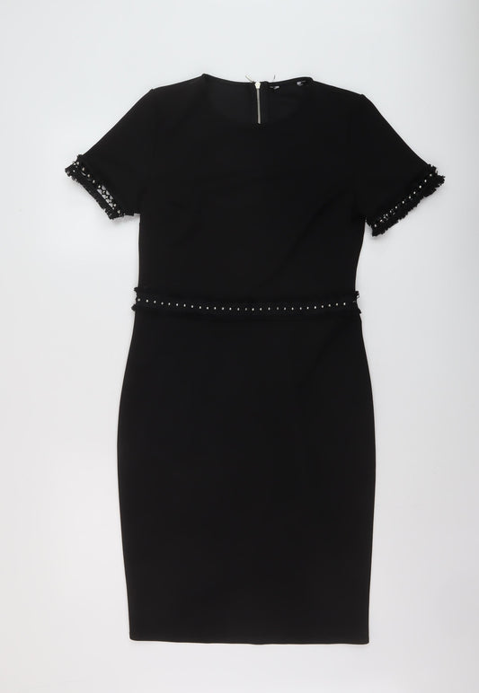 Dorothy Perkins Womens Black Polyester Sheath Size 12 Round Neck Zip