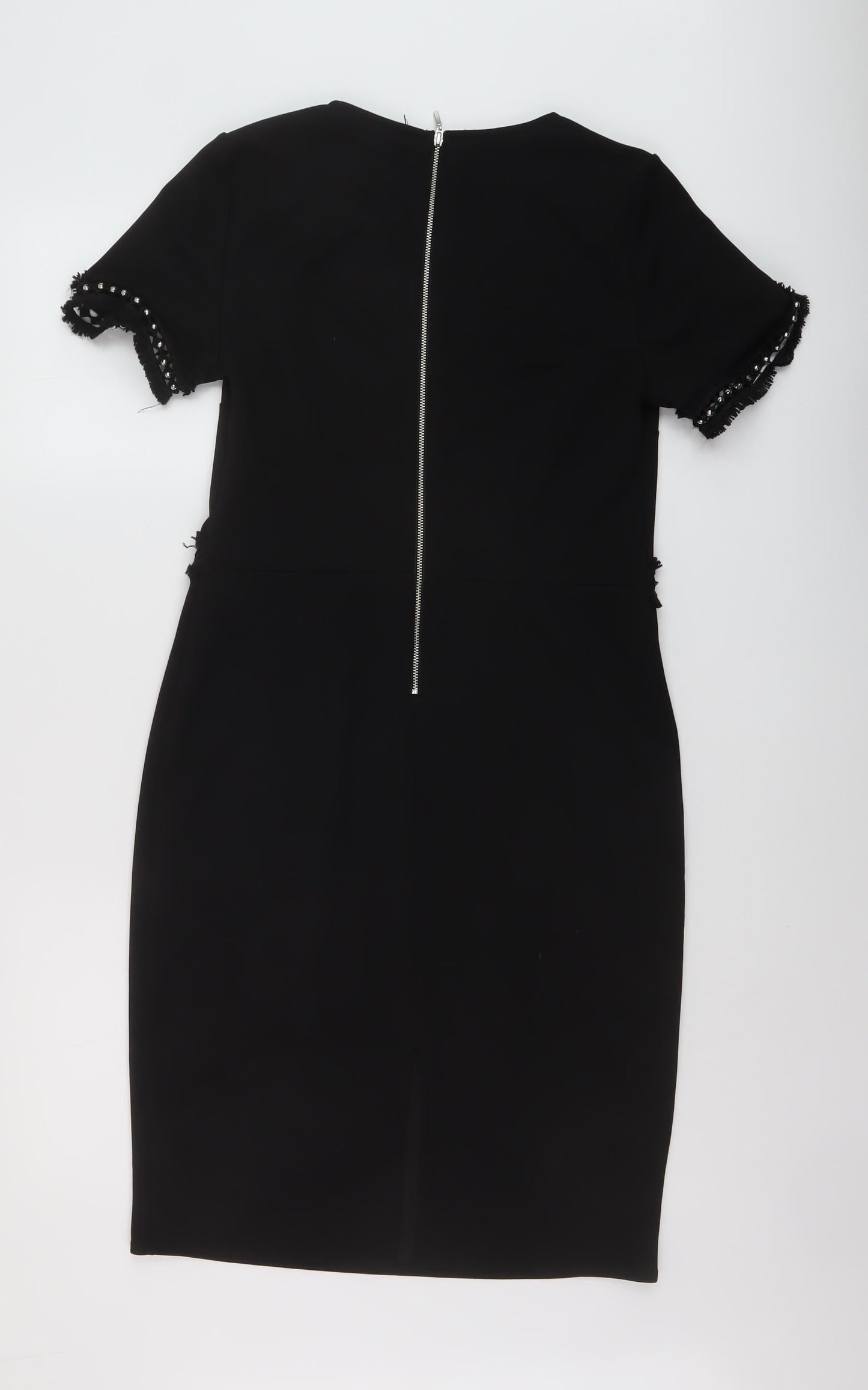 Dorothy Perkins Womens Black Polyester Sheath Size 12 Round Neck Zip