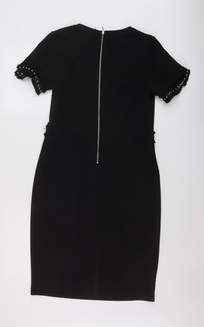 Dorothy Perkins Womens Black Polyester Sheath Size 12 Round Neck Zip