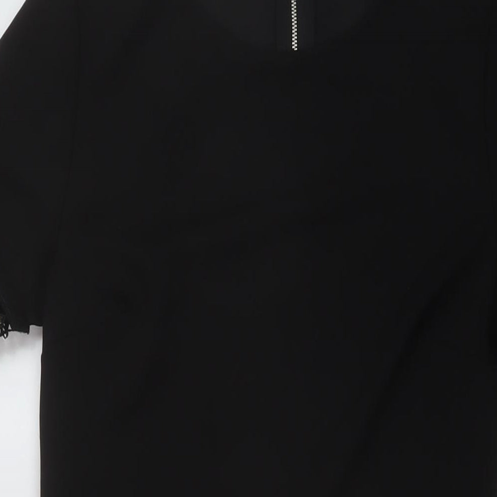 Dorothy Perkins Womens Black Polyester Sheath Size 12 Round Neck Zip
