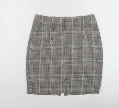 Additional front view of h7M women’s grey plaid polyester mini skirt, size UK 10, zip