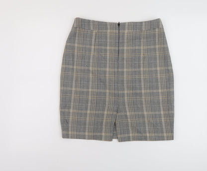Back view of h7M women’s grey plaid polyester mini skirt, size UK 10, zip