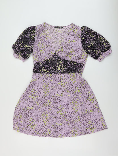 Quiz Womens Purple Floral Polyester A-Line Size 10 V-Neck Pullover