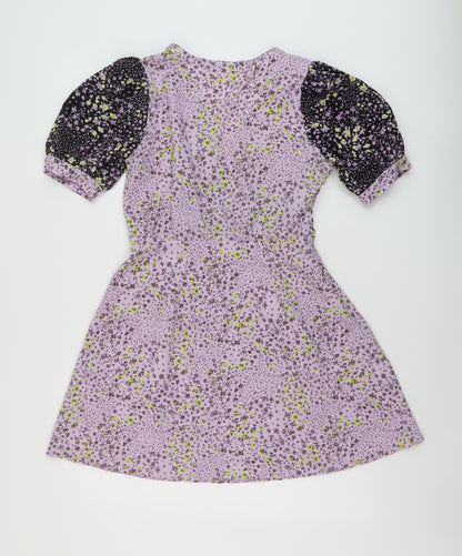 Quiz Womens Purple Floral Polyester A-Line Size 10 V-Neck Pullover