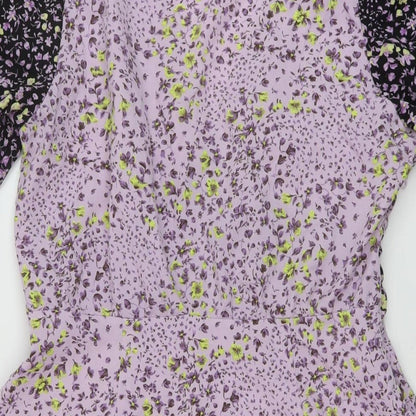 Quiz Womens Purple Floral Polyester A-Line Size 10 V-Neck Pullover