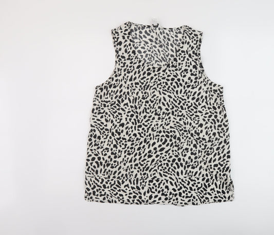 M&Co Womens Ivory Animal Print Viscose Basic Tank Size 12 Round Neck