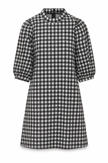 Sinsay Womens Black Check Polyester A-Line Size M Mock Neck Zip