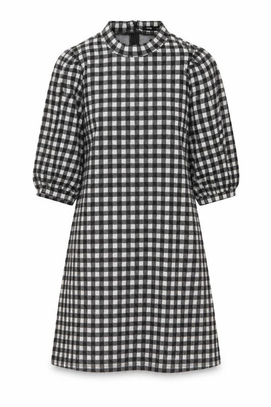 Sinsay Womens Black Check Polyester A-Line Size M Mock Neck Zip