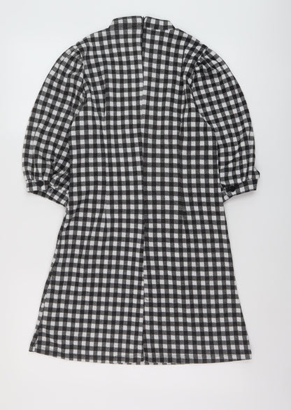 Sinsay Womens Black Check Polyester A-Line Size M Mock Neck Zip