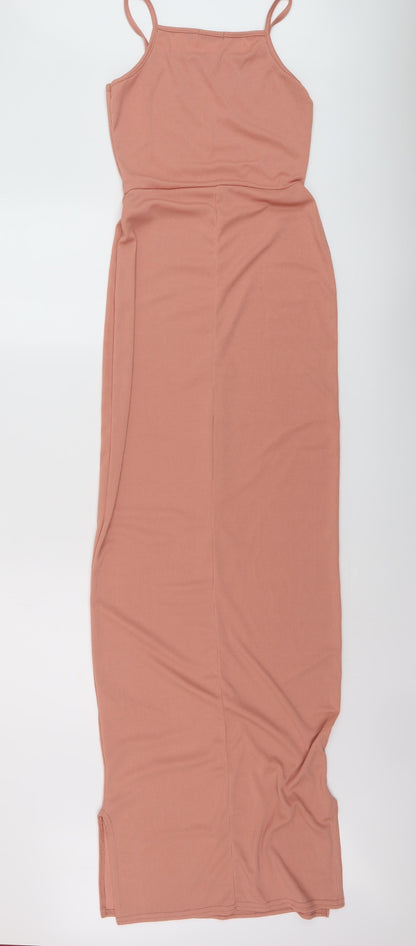 Boohoo Womens Pink Polyester Maxi Size 8 Square Neck Pullover