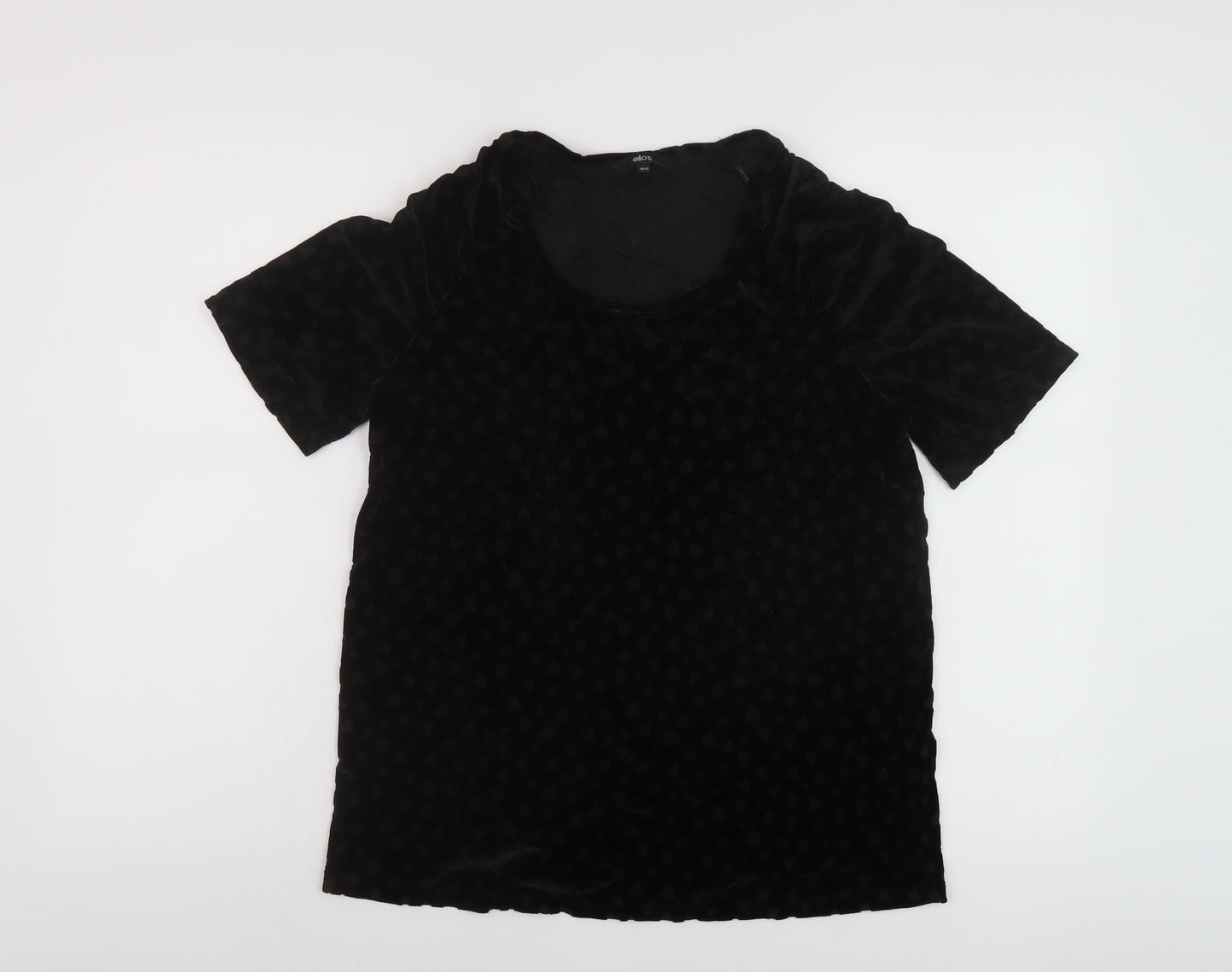 Ellos Womens Black Geometric Polyester Basic T-Shirt Size 10 Round Neck