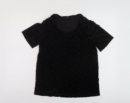 Ellos Womens Black Geometric Polyester Basic T-Shirt Size 10 Round Neck