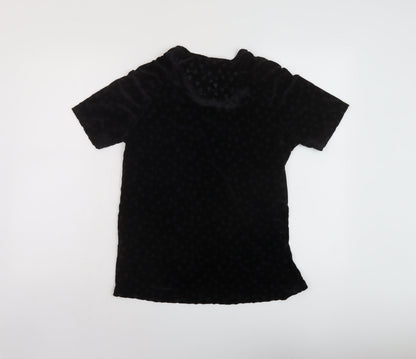 Ellos Womens Black Geometric Polyester Basic T-Shirt Size 10 Round Neck