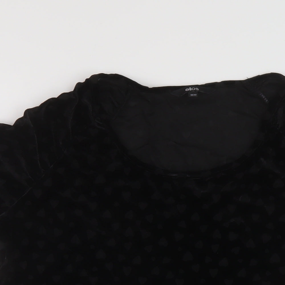 Ellos Womens Black Geometric Polyester Basic T-Shirt Size 10 Round Neck