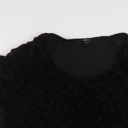 Ellos Womens Black Geometric Polyester Basic T-Shirt Size 10 Round Neck