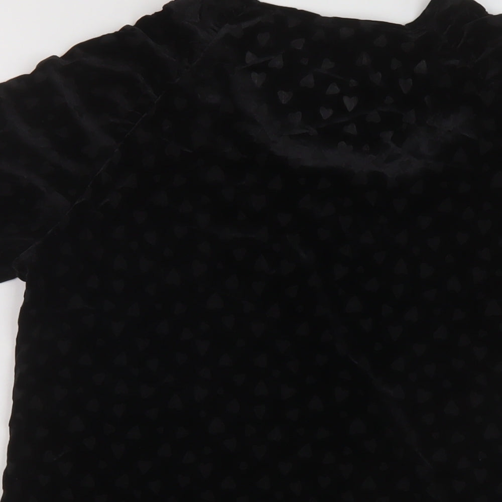 Ellos Womens Black Geometric Polyester Basic T-Shirt Size 10 Round Neck