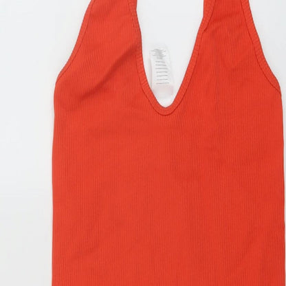 Missguided Womens Orange Polyamide Mini Size S V-Neck Pullover