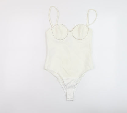 Zara Womens Ivory Polyester Bodysuit One-Piece Size M Snap