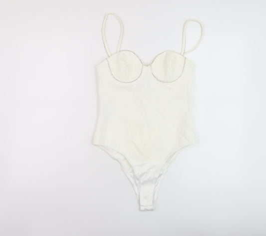 Zara Womens Ivory Polyester Bodysuit One-Piece Size M Snap