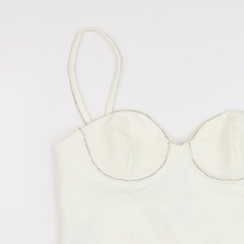 Zara Womens Ivory Polyester Bodysuit One-Piece Size M Snap