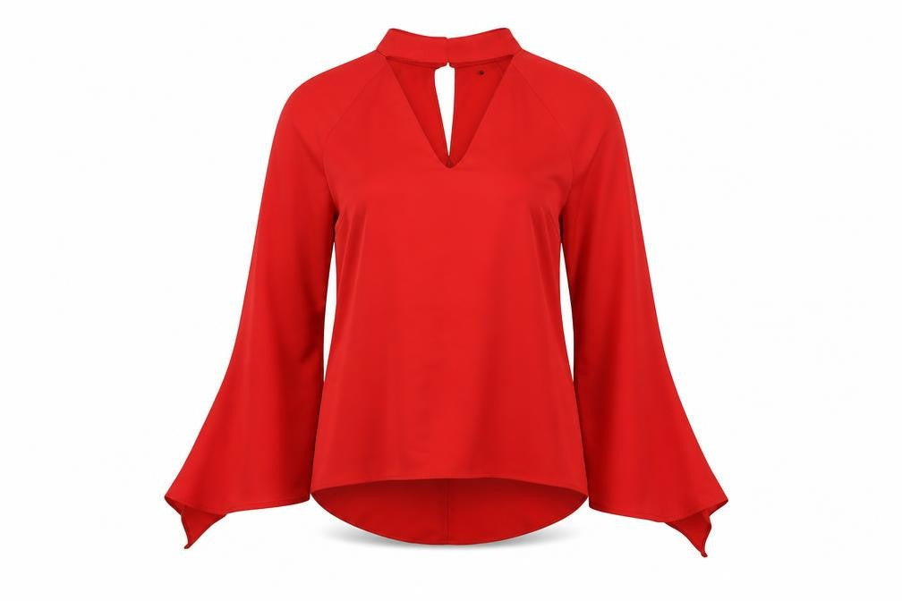 Debenhams Womens Red Polyester Basic Blouse Size 10 Mock Neck