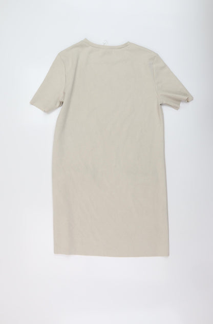 Zara Womens Beige Polyester A-Line Size M Round Neck Pullover