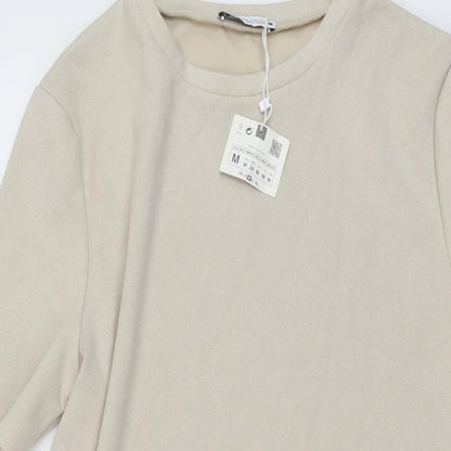 Zara Womens Beige Polyester A-Line Size M Round Neck Pullover