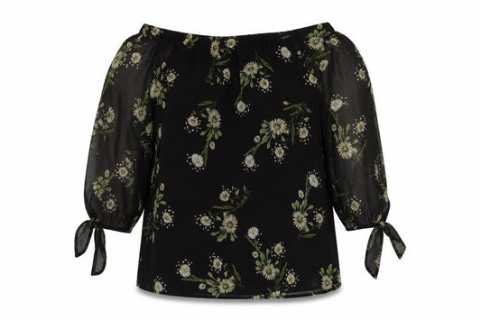 Marks and Spencer Womens Black Floral Polyester Basic Blouse Size 10 Square Neck