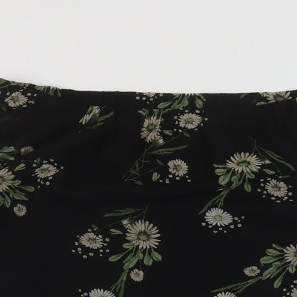 Marks and Spencer Womens Black Floral Polyester Basic Blouse Size 10 Square Neck