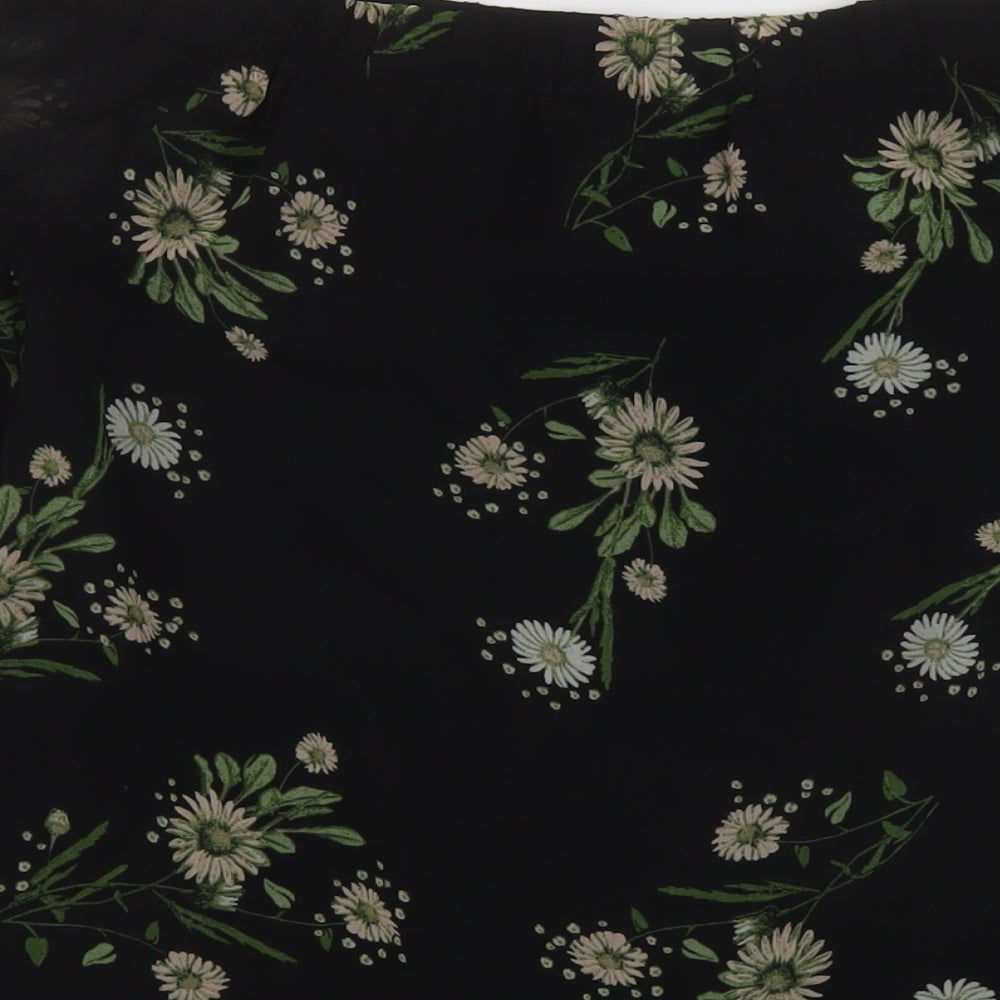 Marks and Spencer Womens Black Floral Polyester Basic Blouse Size 10 Square Neck