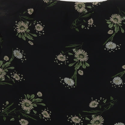 Marks and Spencer Womens Black Floral Polyester Basic Blouse Size 10 Square Neck
