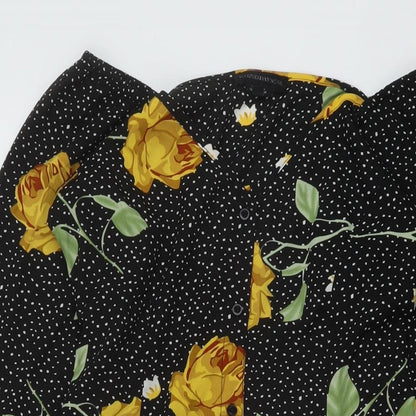 Wednesday's Girl Womens Black Floral Polyester A-Line Size XS V-Neck Button