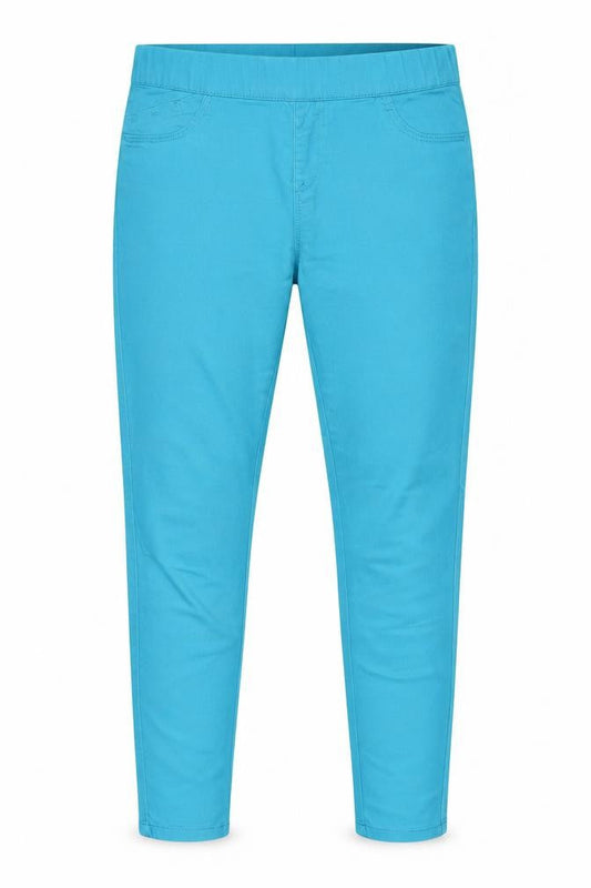 Front view of Denim & Co. women’s blue cotton jegging jeans, size UK 12, 30-inch leg regular