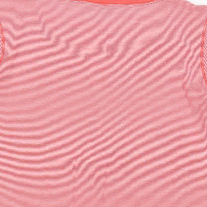 Maine Womens Red Striped Cotton Basic T-Shirt Size 12 Crew Neck - Embroidered, Buttons