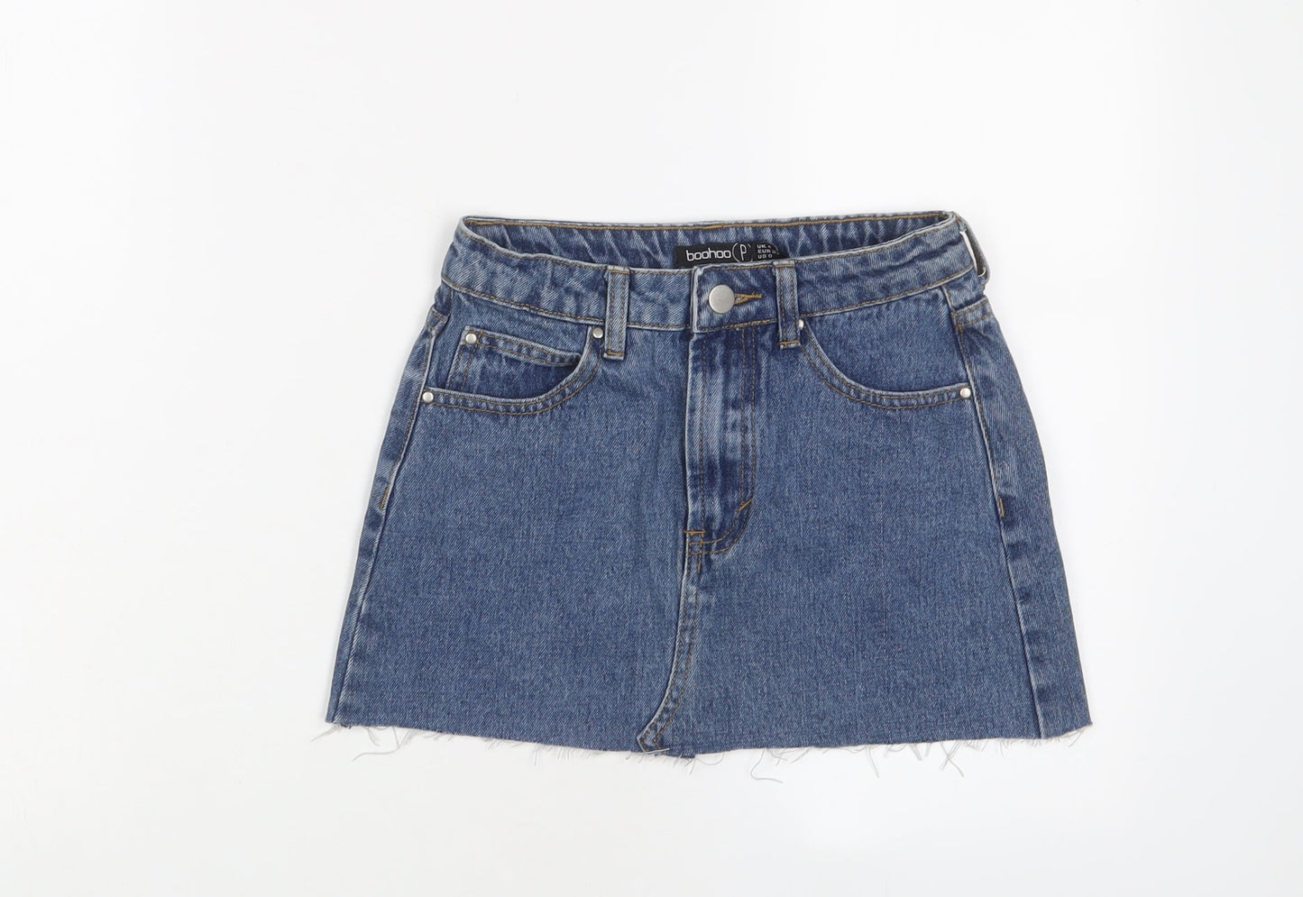 Boohoo Womens Blue Cotton A-Line Skirt Size 4 Zip