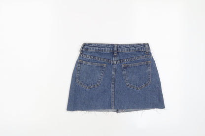 Boohoo Womens Blue Cotton A-Line Skirt Size 4 Zip