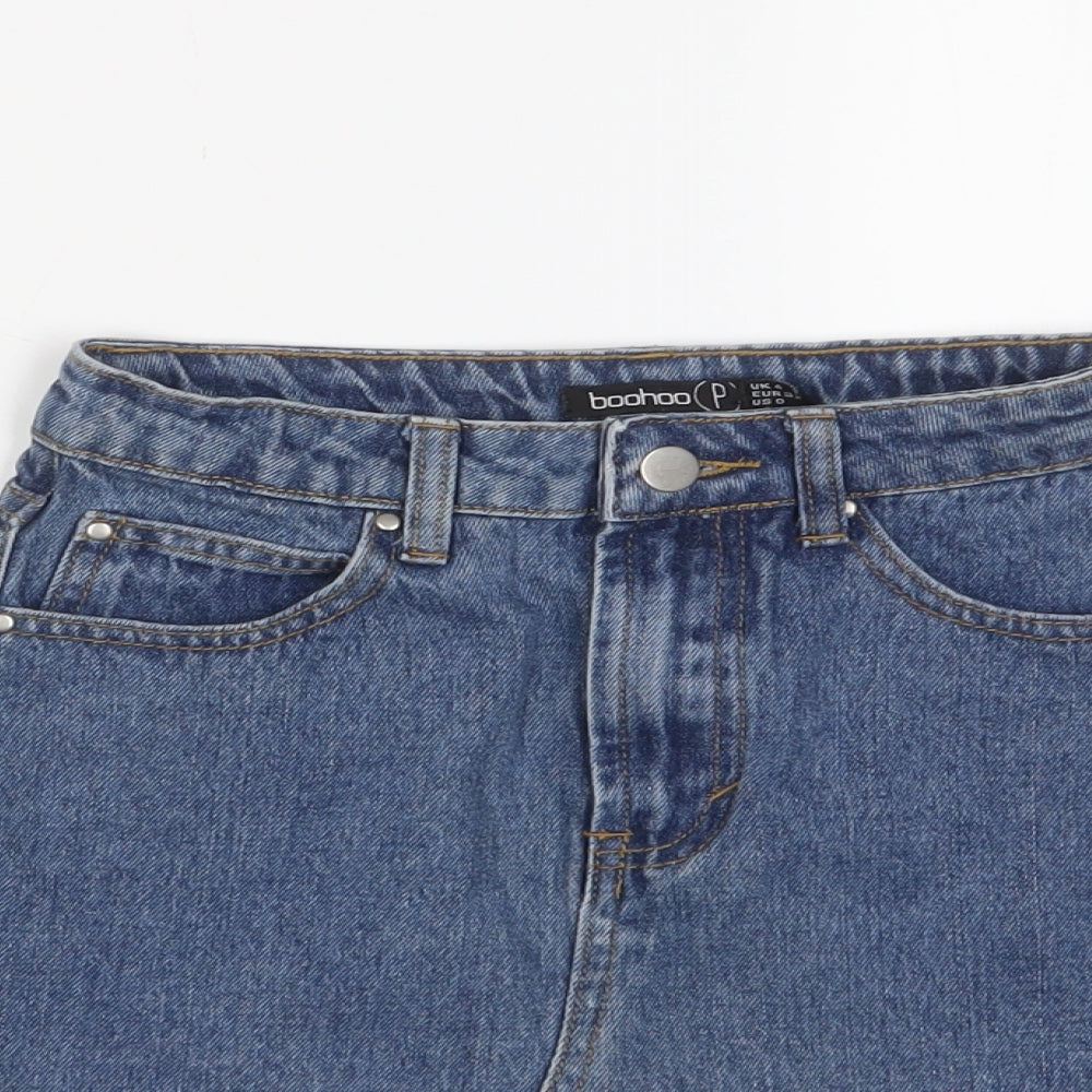 Boohoo Womens Blue Cotton A-Line Skirt Size 4 Zip