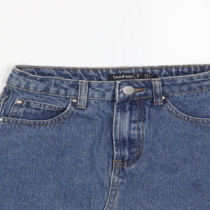 Boohoo Womens Blue Cotton A-Line Skirt Size 4 Zip