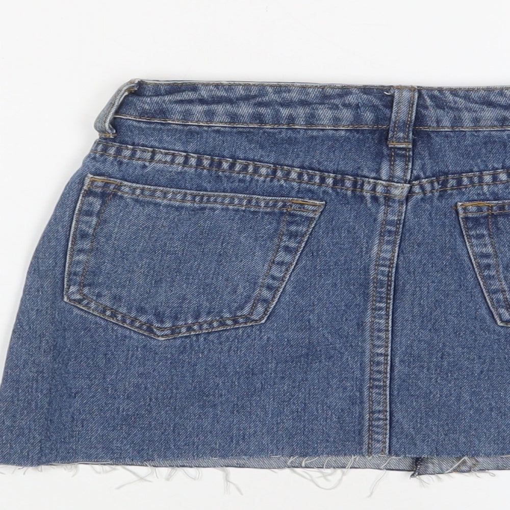 Boohoo Womens Blue Cotton A-Line Skirt Size 4 Zip