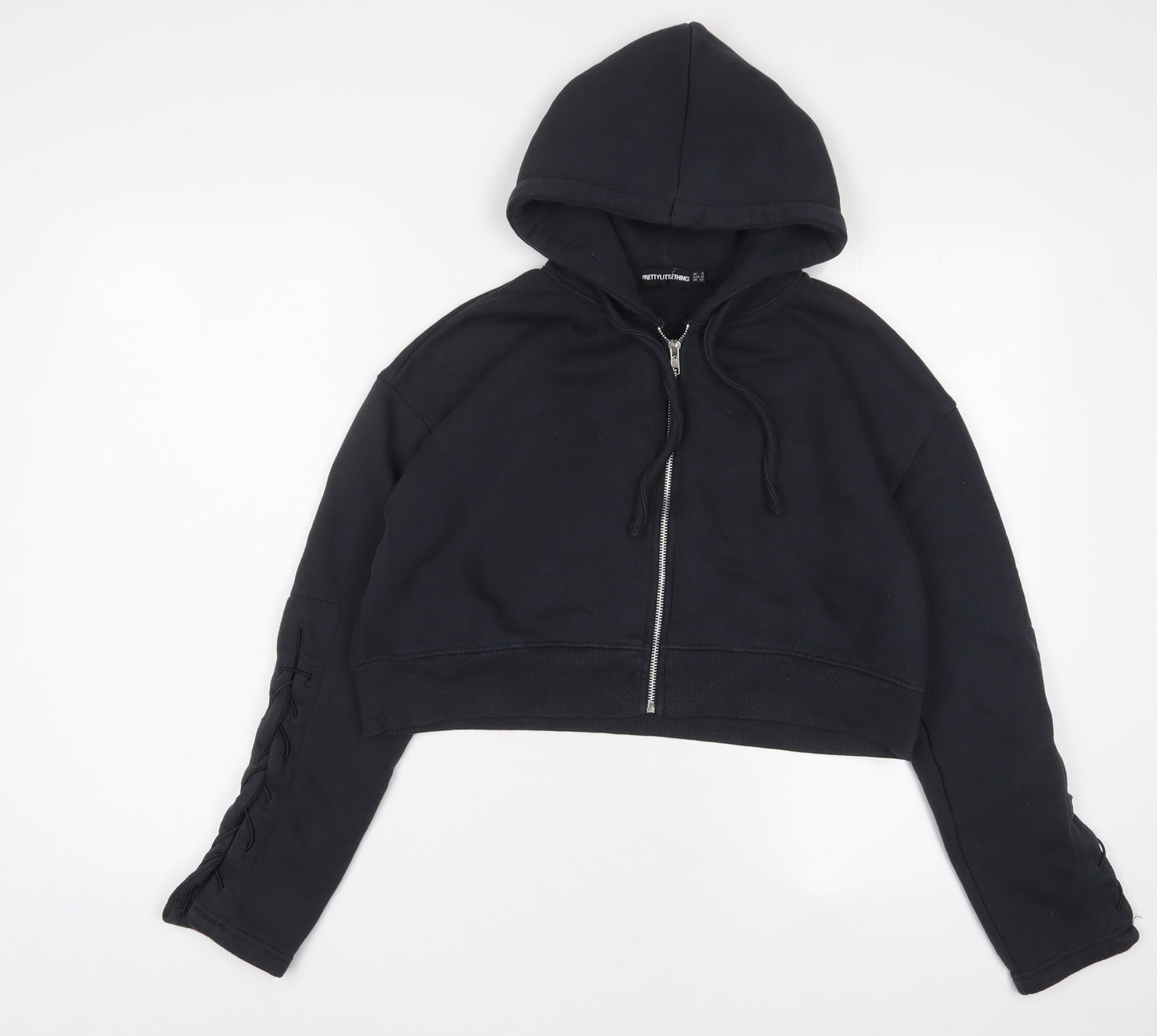 PRETTYLITTLETHING Womens Blue Cotton Full Zip Hoodie Size 4 Zip