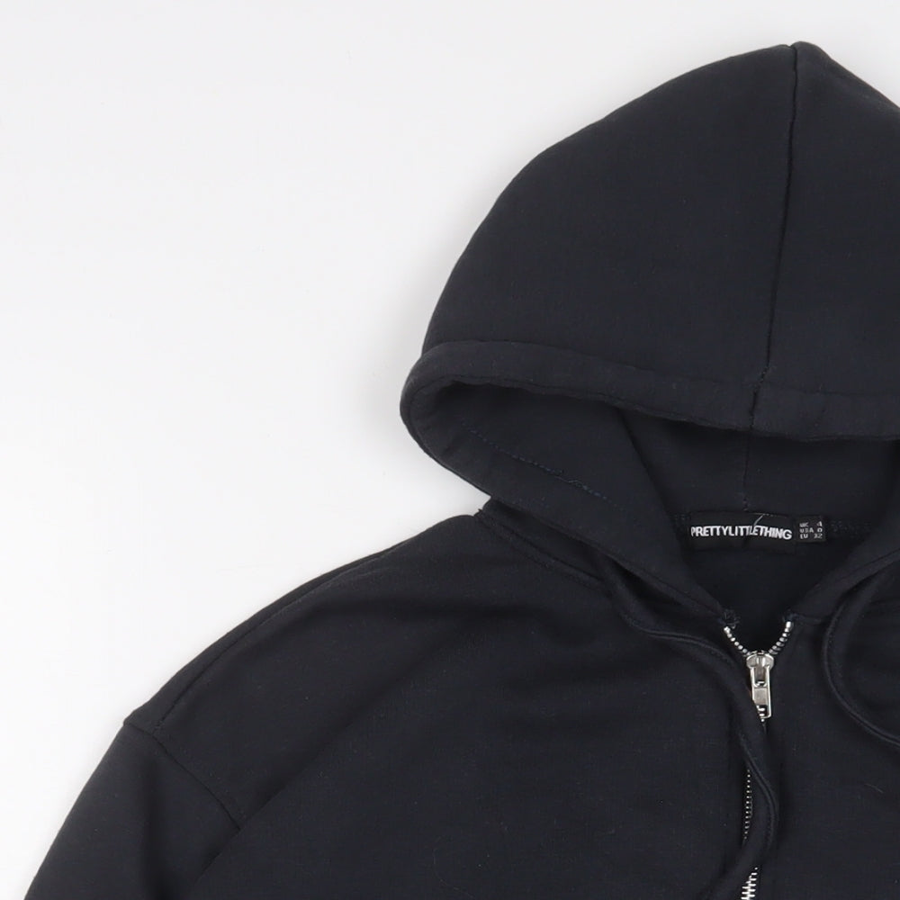 PRETTYLITTLETHING Womens Blue Cotton Full Zip Hoodie Size 4 Zip