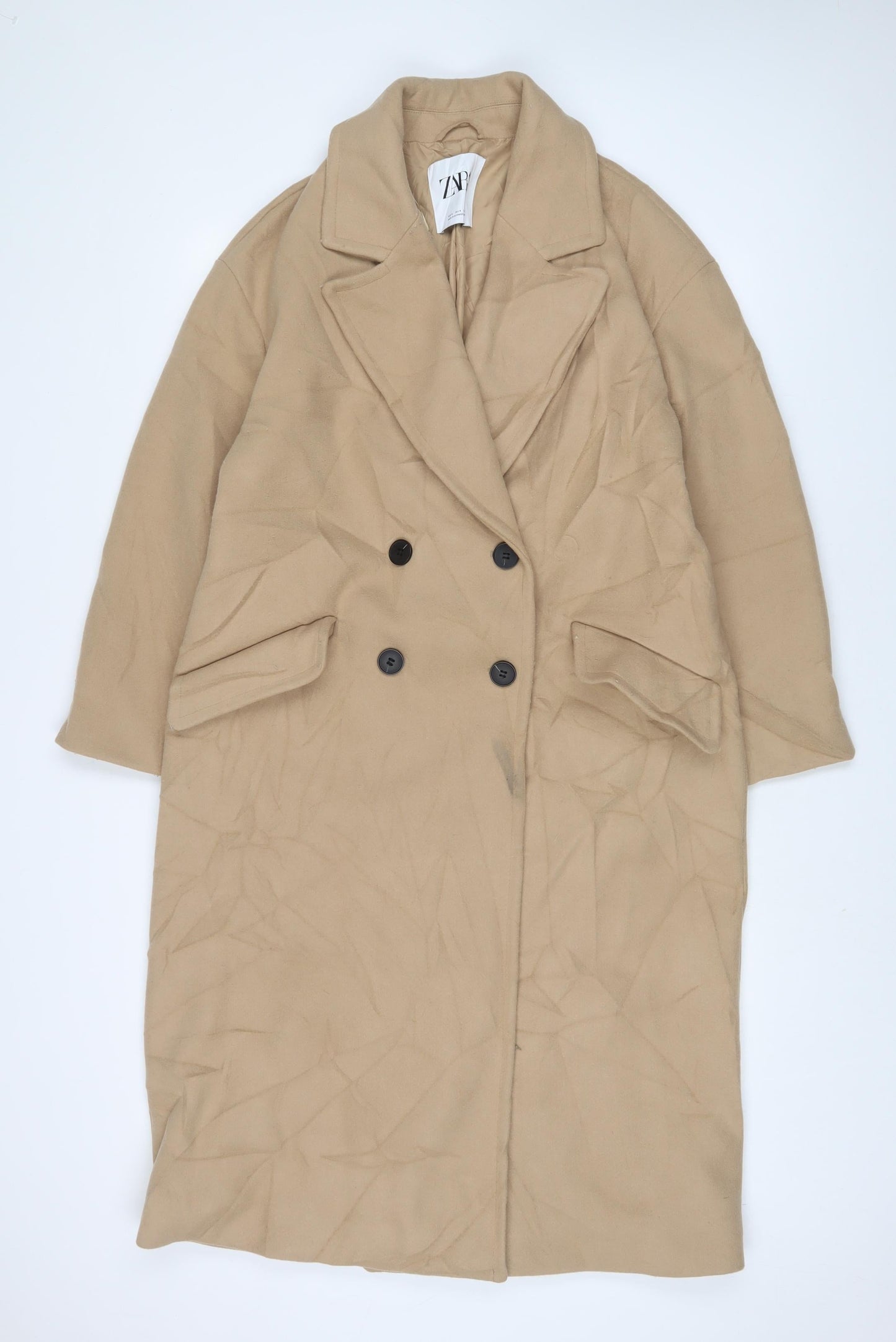 Womens UK Size S Zara Beige Overcoat