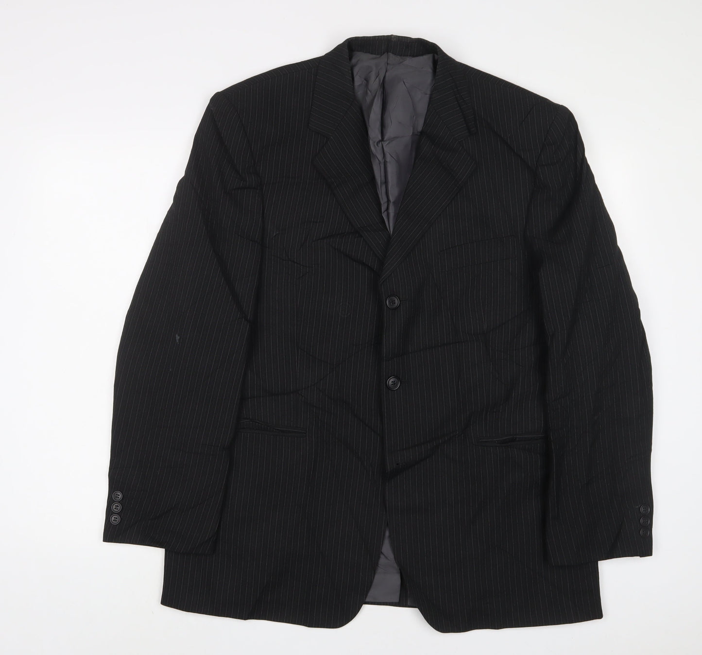 Mens UK Size 42 pinstripe Regular Black Suit Jacket