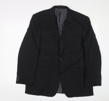Mens UK Size 42 pinstripe Regular Black Suit Jacket