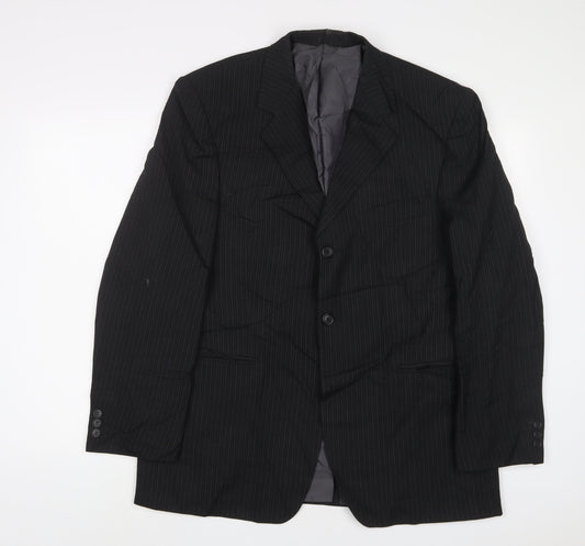 Mens UK Size 42 pinstripe Regular Black Suit Jacket