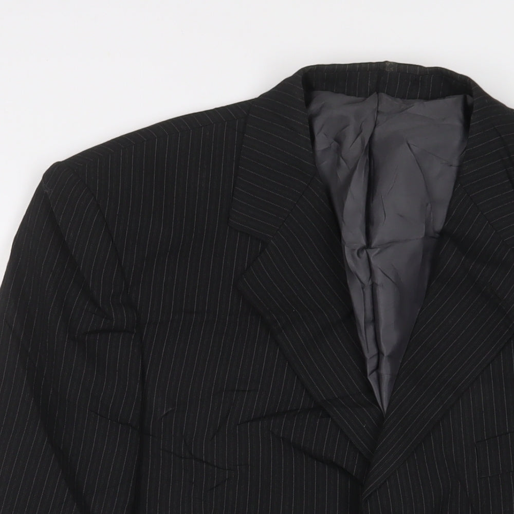 Mens UK Size 42 pinstripe Regular Black Suit Jacket