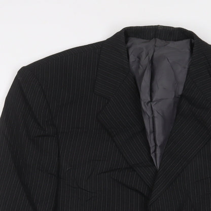 Mens UK Size 42 pinstripe Regular Black Suit Jacket